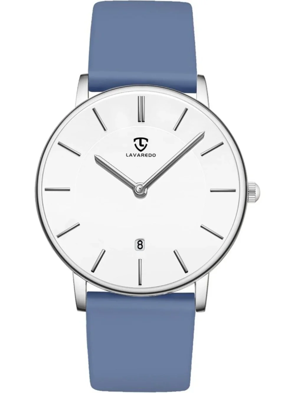 Men's White Dark Blue Leather Strap Analog Minimalist Fashion Simple Wrist Watch